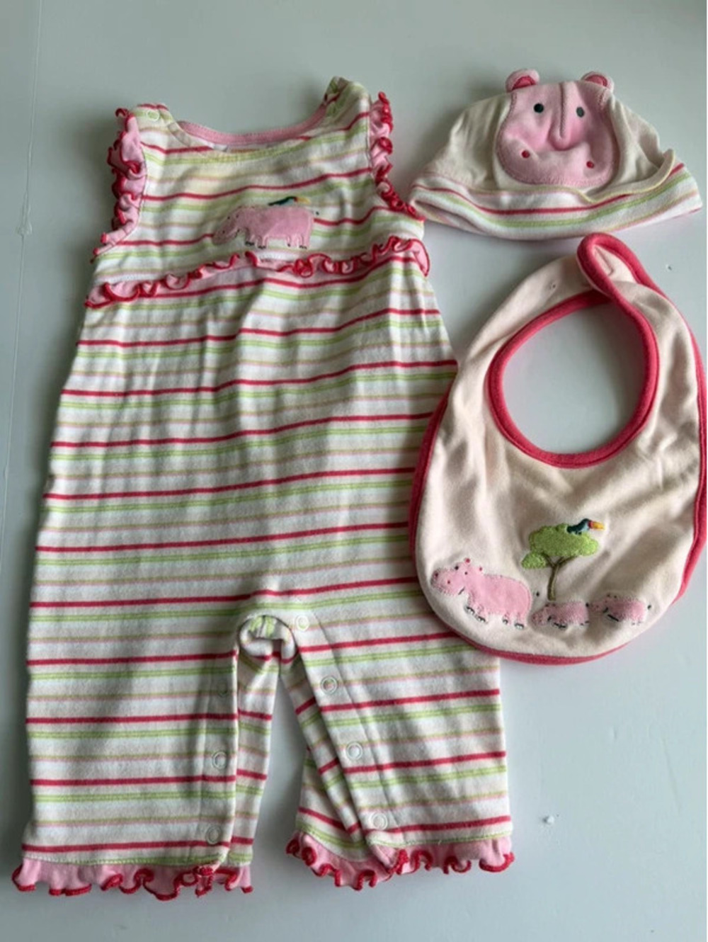 Vintage Gymboree Jungle Gym Hippo 3pc set 0-3m